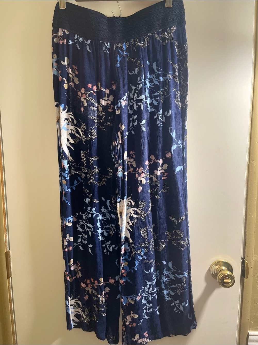 Robert Louis Navy Floral Wide Leg Palazzo Pants Size Medium Boho Resort